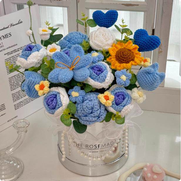 三八节生日礼物手工针织毛线花束玫瑰郁金香仿真抱抱桶送女友闺蜜