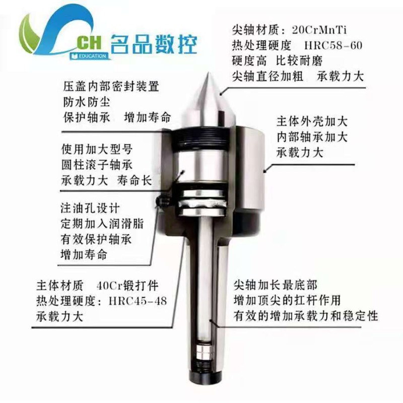 高精度重型回转顶尖轧辊车床莫氏MT5号6号公制80 100尾座活动顶针