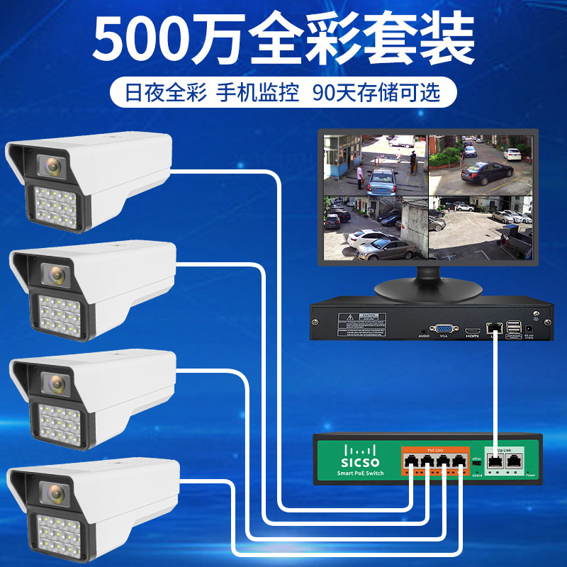 监控器poe商用高清有线设备系统套装全套家用录像机室外摄像头影