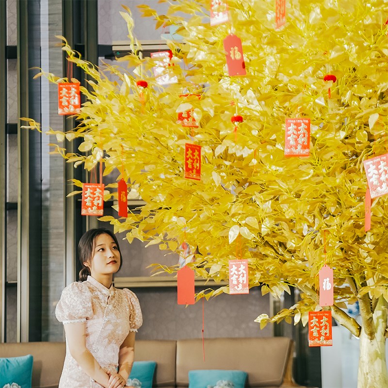 彷真金榕树新年许愿树发财树摇钱树假树彷真金树感恩心愿树装饰树