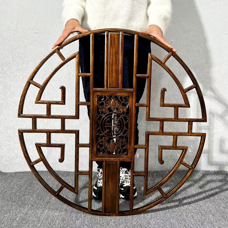 东阳木雕仿古门窗实木窗户圆形花窗中式装修挂件灯罩隔断花格吊顶