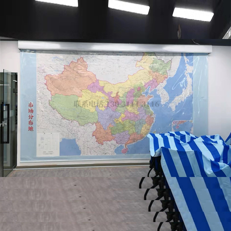 电动地图卷图机智能遥控升降窗帘循环式单多幅自动卷轴高清挂图架