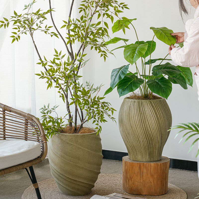 北欧镁泥落地家用花盆简约大口绿植花器现代客厅阳台花园摆件装饰