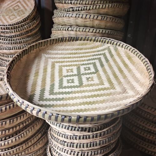 家用竹编竹制品竹筛子圆簸箕无孔竹编晾晒制品双层加固复古型