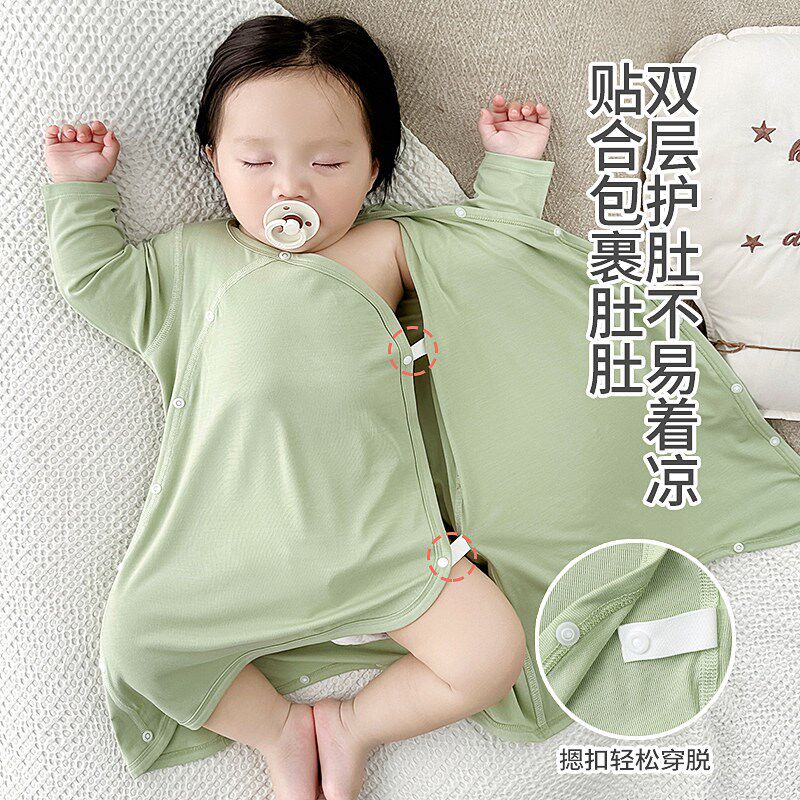 新生婴儿睡袍小月龄宝宝夏季薄款莫代尔睡衣幼儿空调服连体衣睡袋
