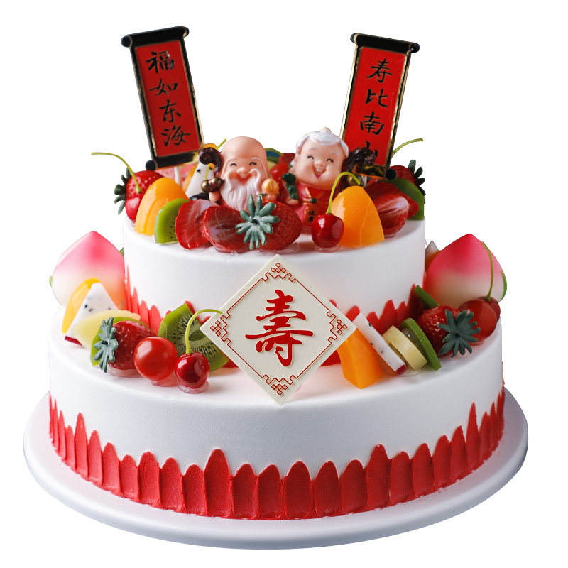 蛋糕模型仿真2022新款双层祝寿公寿婆老人寿桃水果生日蛋糕样品