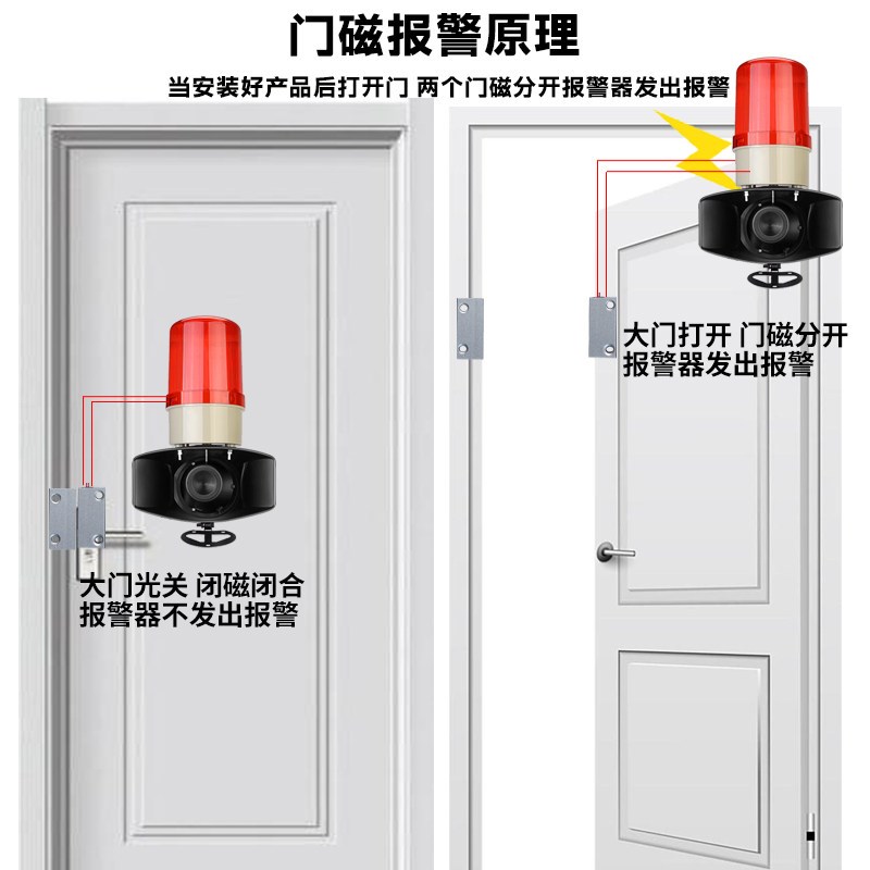 工厂开门延时声光报警器忘关门提醒器语音定制防火门有线门磁防盗