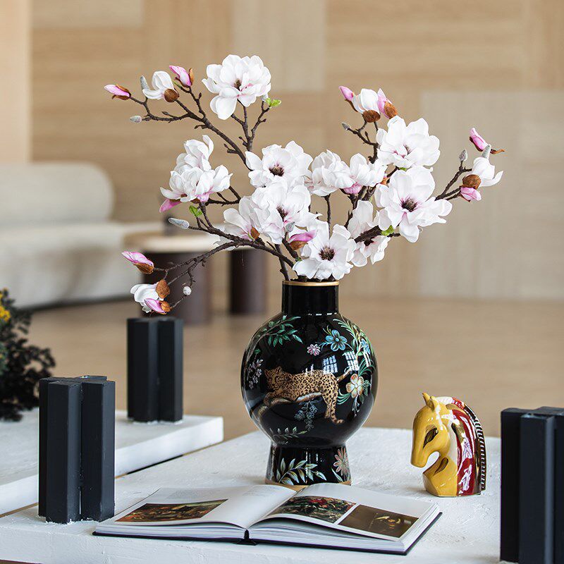 仿真花粉色玉兰新中式家居装饰花束插花餐桌花摆件摄影道具单支花