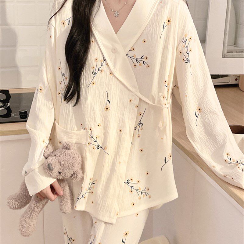 坐月子和服云棉夏季母乳喂养孕妇睡衣长袖孕妇怀孕春秋季产后大号