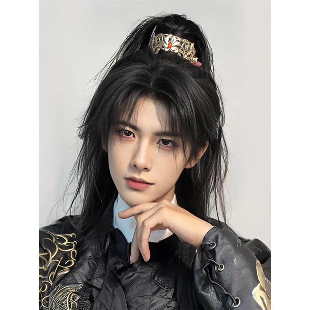采购产品古代风格假发男士与中长发，男孩的男孩的高马尾全头饰，