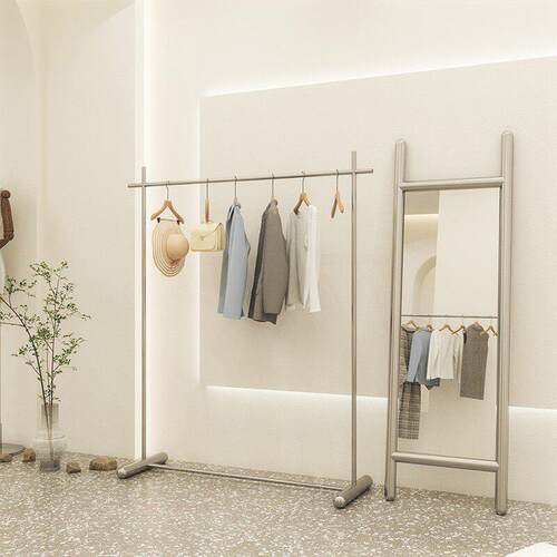 服装店展示架陈列架落地式不锈钢挂衣架中岛侧挂网红女装店货架子