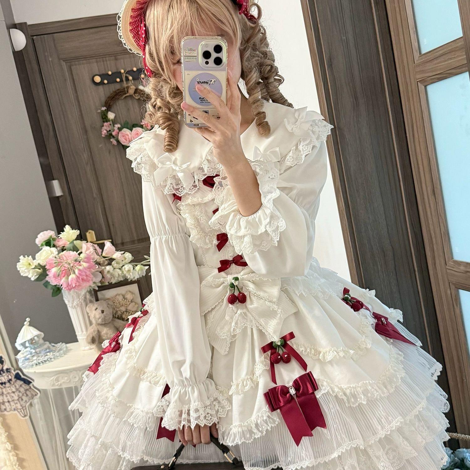 小奶糖衬衫 lolita内搭蝴蝶结蕾丝系带雪纺长袖