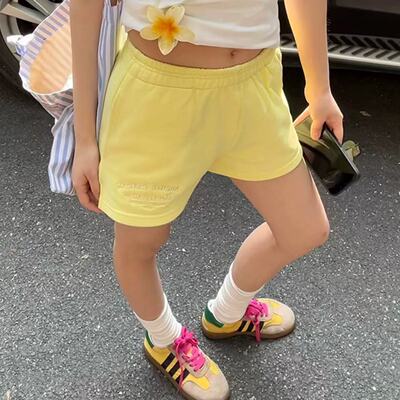 【100%纯棉】ins夏季运动美式宽松高腰三分裤松紧休闲短裤热裤潮