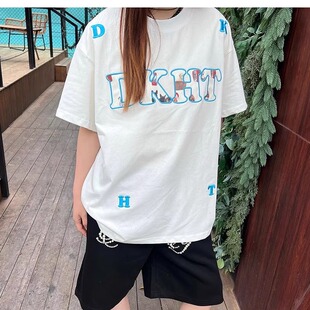 情侣款 国潮牌纯棉美式 复古字母刺绣短袖 T恤男女夏季 上衣 宽松半袖