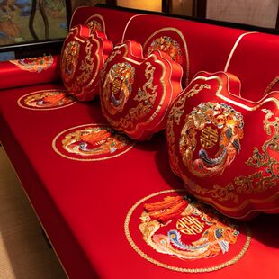 红色四季 结婚喜庆沙发垫新中式 通用坐垫子盖布巾防水防滑定制套罩