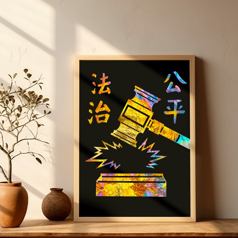 法治法制法律主题非遗DIY手工金箔画烧箔画公平公正宪法价值观