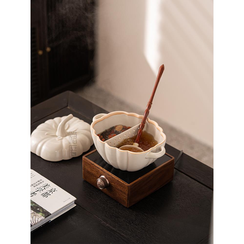 古茶碗围绕炉盖和勺子陶瓷茶机白茶煮碗覆古茶壶电陶瓷炉套装