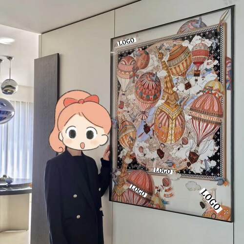 热气球丝巾装裱画框压克力六面体设计立体玄关装饰画高级感挂画