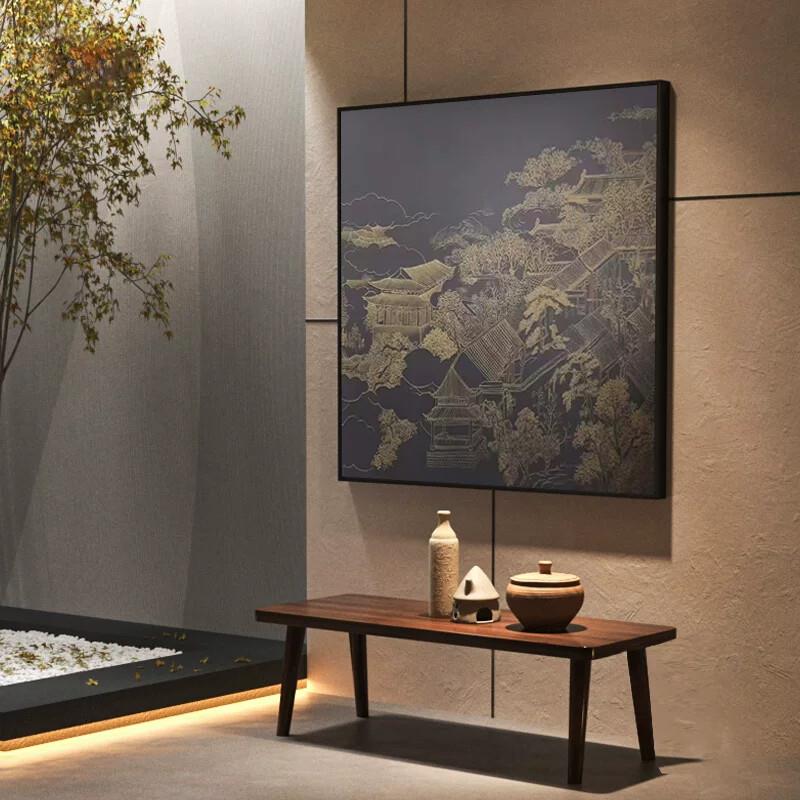 中式挂画新中式装饰画客厅进门玄关方形茶室背景墙壁画楼阁山水画