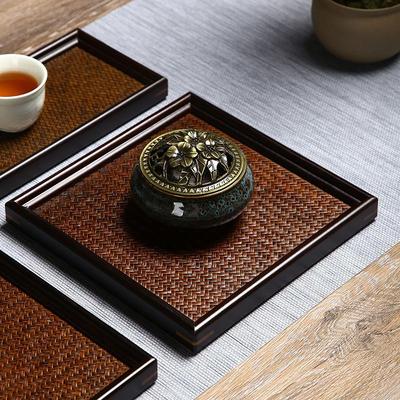 武颂手工竹编席面正方形托盘奉茶盘端茶盘茶室茶杯茶具收纳竹托盘