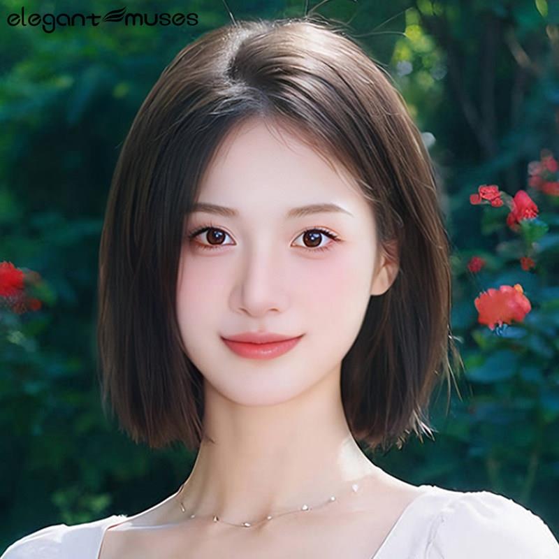假发全头套女真发全真人发自然减龄新款左偏分短发假发整顶假发套