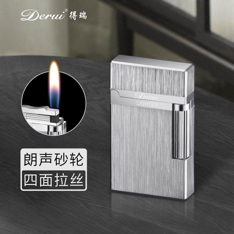 朗声充气打火机男新款钢音创意个性侧滑砂轮式复古拉丝防风充气款