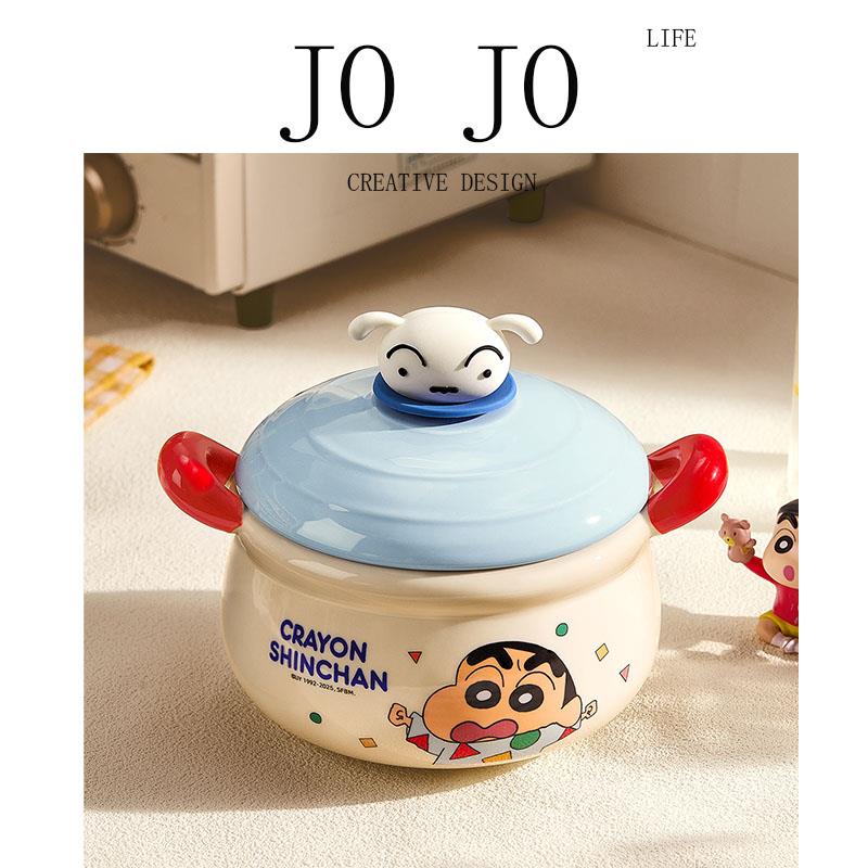 JOJO陶瓷双耳蜡笔小新带盖面碗汤碗家用陶瓷大汤碗高颜值生日礼物
