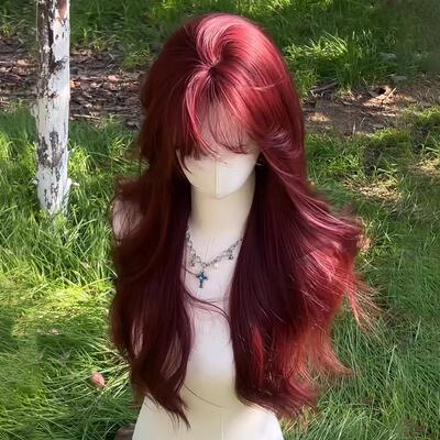 『占有欲』呆呆熊红色假发女长发夏季气质波浪长卷发lolita假发套