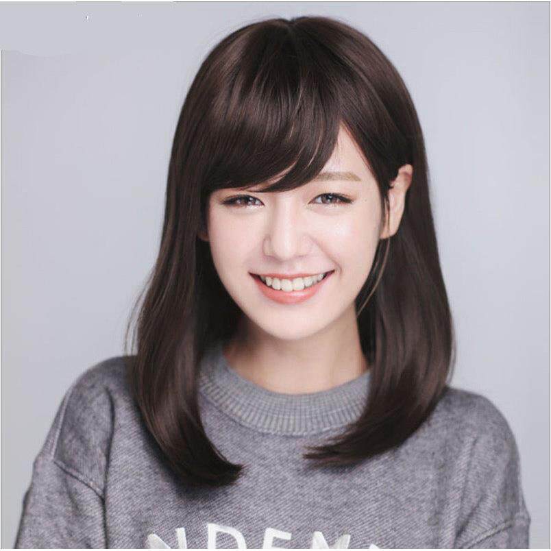 真发女短发中长直发时尚 假发女士蓬松梨花头真人发丝妈妈假发套