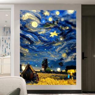 风景挂布ins背景布房间墙布卧室床头背景墙挂毯画布 梵高插画竖版