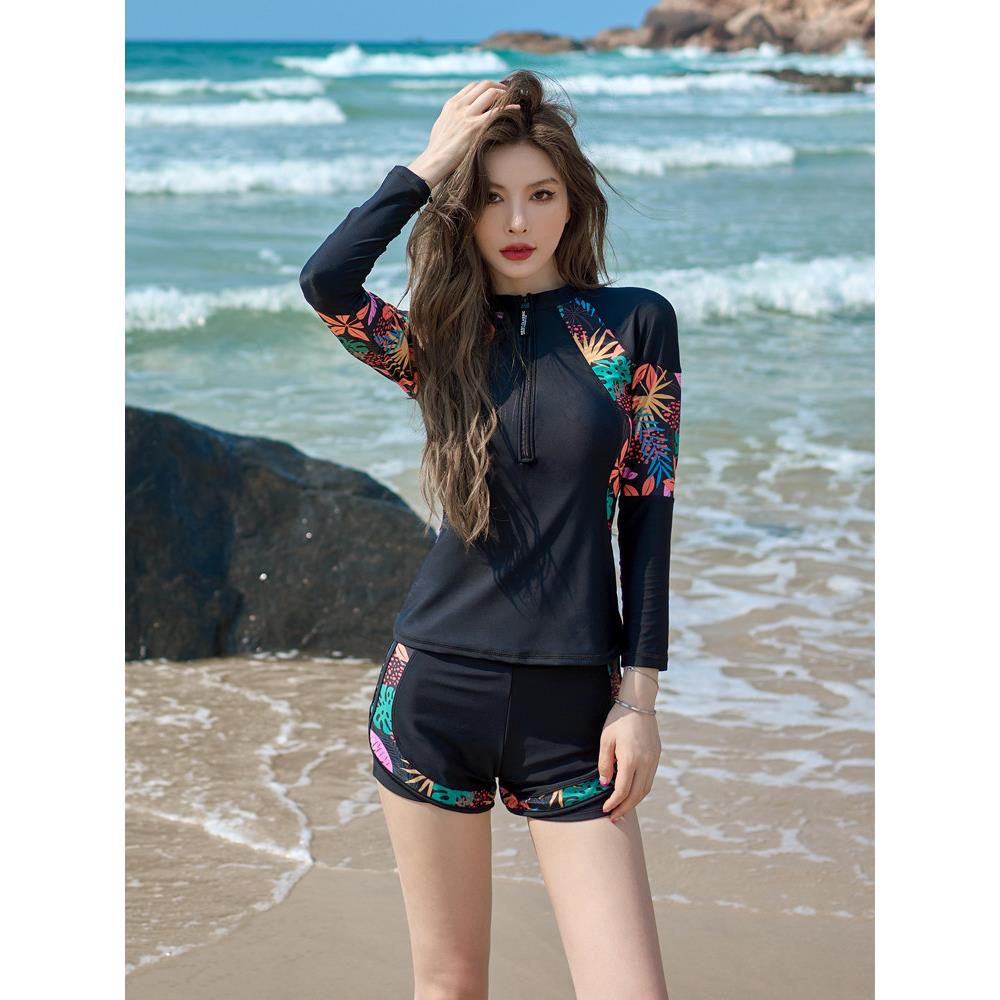 潜水服女分体套装长袖冲浪服水母浮潜运动学生保守温泉防晒游泳衣