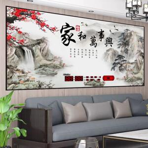 插电新中式万年历挂钟客厅钟表新款简约数码日历卫星授时钟装饰画