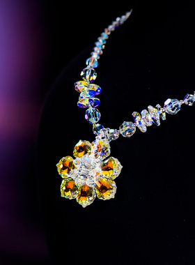 想容2021新款纯银水晶莲花项链花朵吊坠气质短款锁骨链女颈链配饰