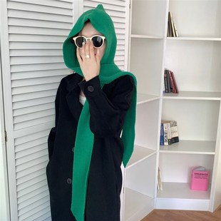 新款网红针织百搭带帽围巾空调房护肩G颈围脖搭配裙子高级感外搭