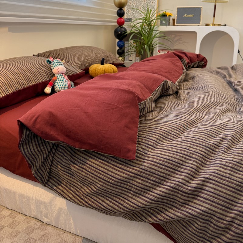 博主风简约全棉A类纯棉色织提花床上四件套L北欧1.8米被套床单床