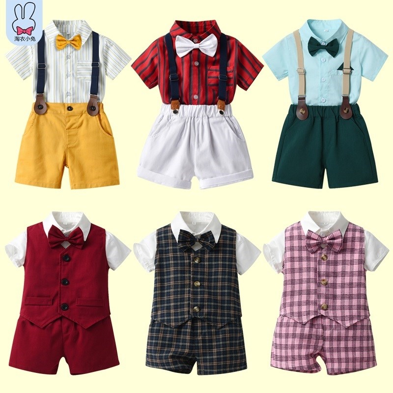男童英伦风套装夏装小主持演出服六一毕J业拍照礼服儿童背带小西