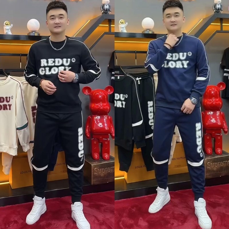 秋季新款男士运动休闲潮流套装高品质青年时尚撞色卫衣卫裤两件套