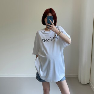 小个子宽松慵懒风上衣中长款 孕妇装 孕妇T恤短袖 夏季 纯棉打底 新款