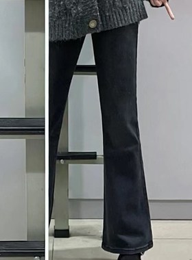 大码胖mam黑色阔腿牛仔q裤女春秋宽松显瘦高腰复古拖地微喇叭长裤