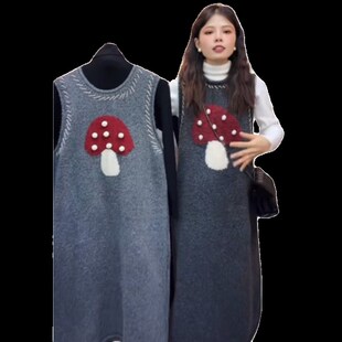 卡通背心裙两件套2024新款 针织高领打底衣中长款 韩版 孕妇春秋套装