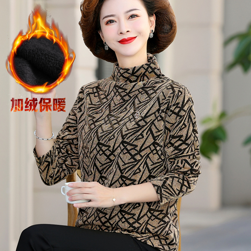 中老年女装冬e装加绒打底衫5v0岁妈妈秋冬季毛衣中年加厚保暖上衣