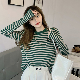 2023新款 哺乳期条纹长袖 内搭打底衫 春秋季 宽松喂奶上衣服 T恤女装