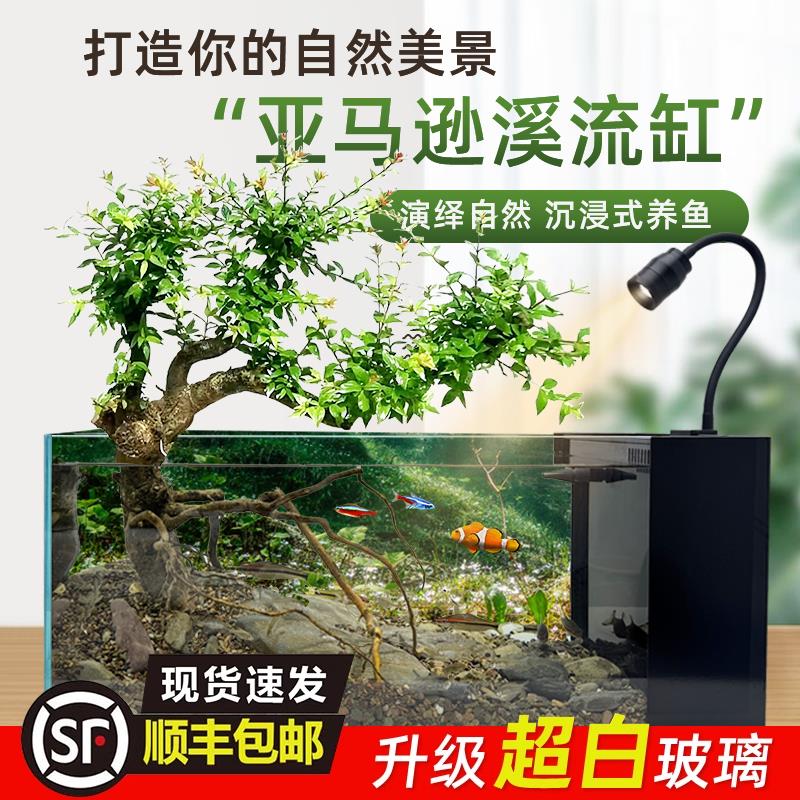 XIYU谿屿溪流缸全套造景水族家用客厅桌面南美风超清加厚生态鱼缸