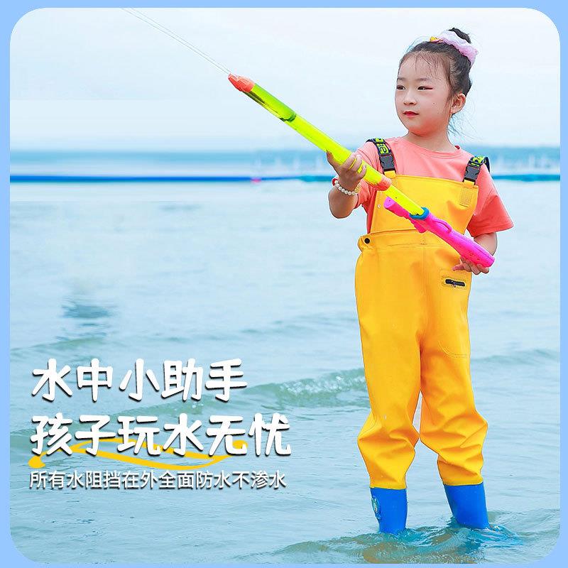 儿童赶海连身玩水衣服全身防水雨裤雨靴一体下水裤涉水幼儿园装备