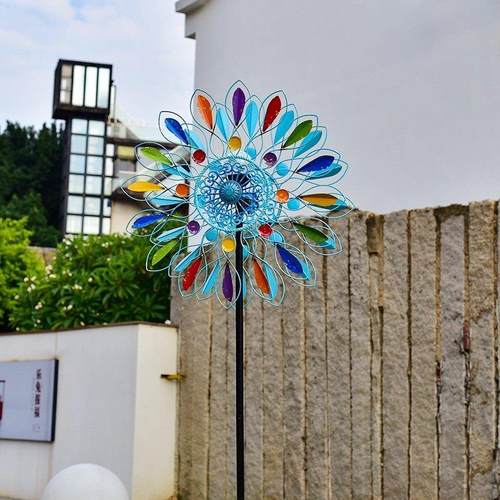 太阳能风车户外铁艺两面旋转风车金属别墅花园庭院景观布置装饰品