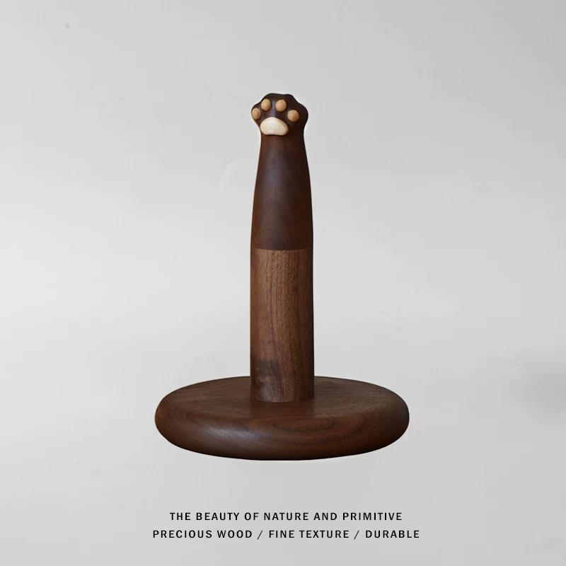 整木猫爪纸巾架实木桌面创意卷纸收纳架家用厨房创意摆件礼品