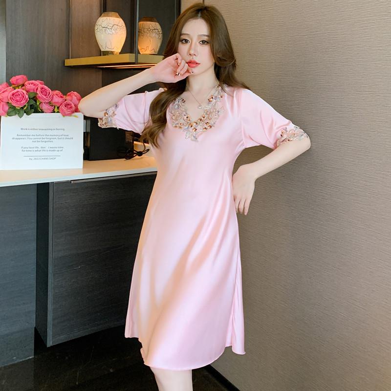 丝绸奢华睡裙家居服女冰丝睡裙2026夏季新款洋装高贵大尺码家居服