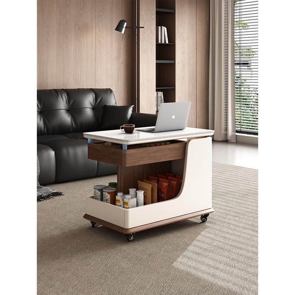 实木多功能可升降边几2025年新款家用客厅沙发旋转带轮小推车边柜