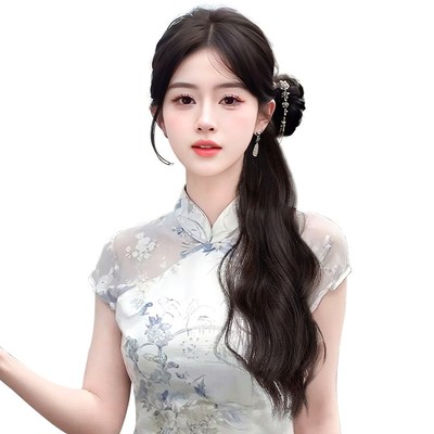 新中式假发辫马尾抓夹假发辫子自然仿真发古风汉服旗袍国风高马尾