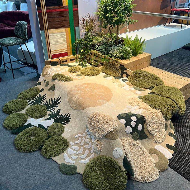 苔藓地毯客厅2026新款卧室地毯大平层别墅异型地毯圆形纯手工羊毛